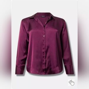 Torrid Satin Button Up Long Sleeve Shirt